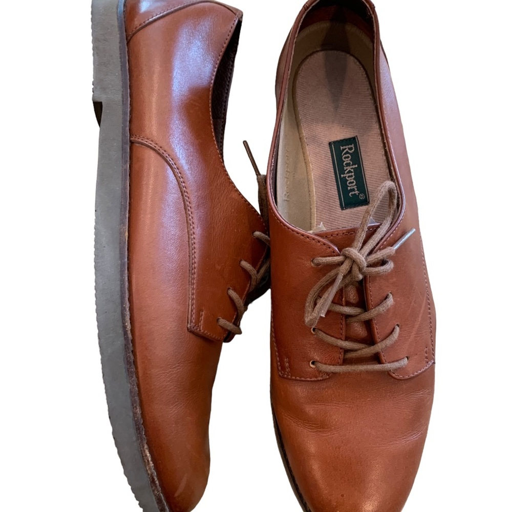 Rockport Tie Up Classic Leather Oxfords Caramel Brown Vibram Women’s Size 10N
